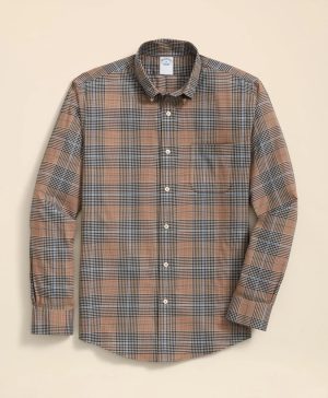 Stretch Supima ® Cotton Non-Iron Twill Polo Button Down, Glen Plaid Sport Shirt