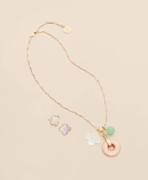 Gold-Tone Stud Earrings & Charm Necklace Set