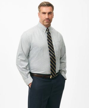 Big & Tall Stretch Supima ® Cotton Non-Iron Twill Polo Button Down Collar, Multi-Check Dress Shirt
