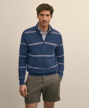 Supima ® Cotton Pique Striped Quarter-Zip Sweater