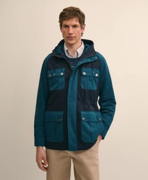 Cotton Blend Water-Repellent Colorblocked Utility Jacket