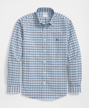 Stretch Cotton Non-Iron Oxford Polo Button Down Collar, Double-Check Shirt