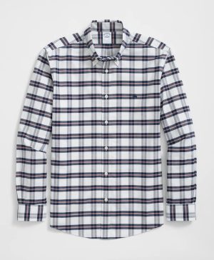 Stretch Cotton Non-Iron Oxford Polo Button Down Collar, Bold Check Shirt