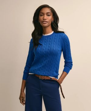 Supima ® Cotton Cable Crewneck Sweater