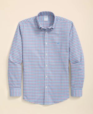 Stretch Cotton Non-Iron Oxford Polo Button Down Collar, Multi Check Shirt