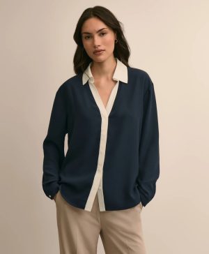 Contrast-Tipping Blouse