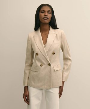 Linen Blend Double-Breasted Jacket