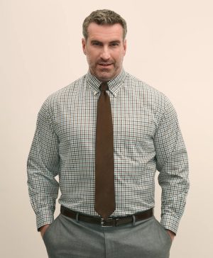 Big & Tall Stretch Supima ® Cotton Non-Iron Twill Polo Button Down, Check Sport Shirt