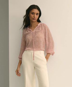 Silk Georgette Heart-Motif Peasant Blouse
