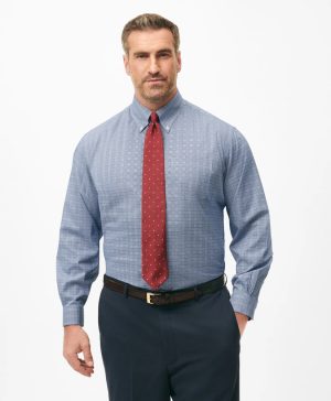 Big & Tall Stretch Supima ® Cotton Non-Iron Pinpoint Oxford Polo Button Down Collar, Glen Check Dress Shirt