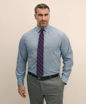 Big & Tall Stretch Cotton Broadcloth Non-Iron Ainsley Collar Windowpane, Dress Shirt