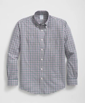 Stretch Supima ® Cotton Non-Iron Twill Polo Button Down Collar Checked Shirt