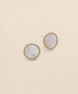 Gold-Tone Mother-Of-Pearl Button Stud Earrings