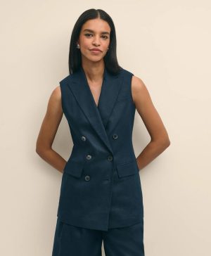 Linen Double-Breasted Peak Lapel Vest