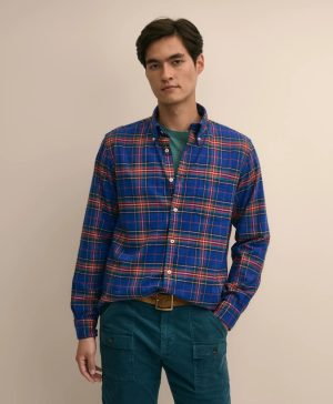 Portuguese Flannel Polo Button Down Collar, Black Watch Shirt