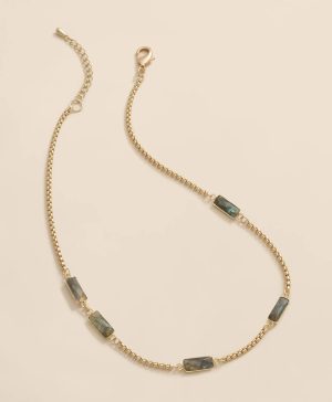 Loni Paul Labradorite Baguette Short Necklace in 14K Plated Gold