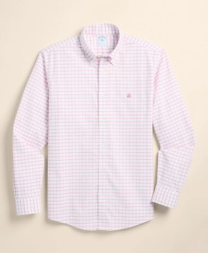 Stretch Cotton Non-Iron Oxford Polo Button Down, Windowpane Sport Shirt