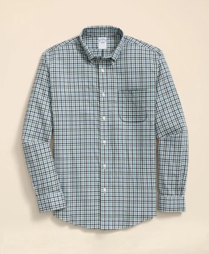 Stretch Supima ® Cotton Non-Iron Twill Polo Button Down, Check Sport Shirt