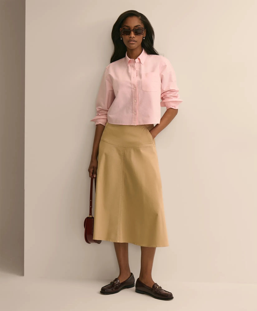 Cotton-Blend Twill A-Line Skirt
