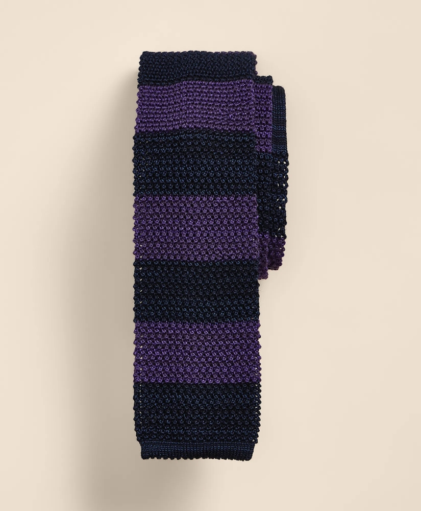 Wool-Silk Textured Rugby-Stripe Knit Tie