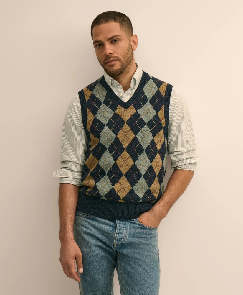 Archive Shetland Wool Argyle Sweater Vest