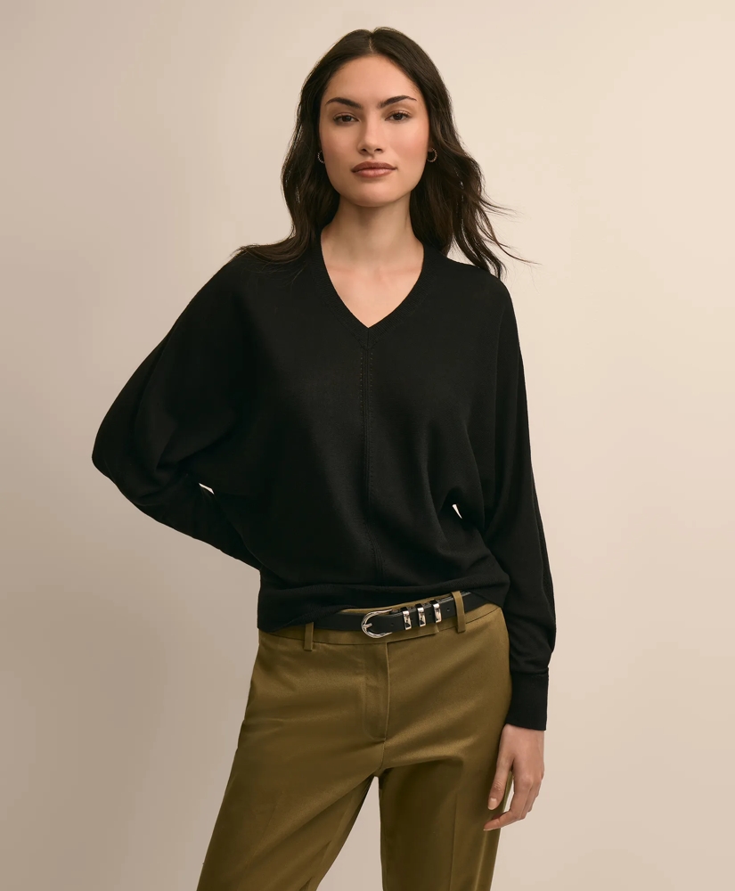 Silk-Cotton Dolman-Sleeve V-Neck Sweater
