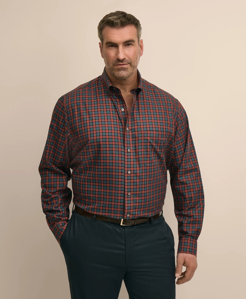 Big & Tall Cotton Non-Iron Twill Button Down Collar Plaid Sport Shirt